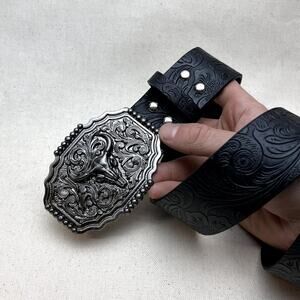 black american western cowboy bull design belt